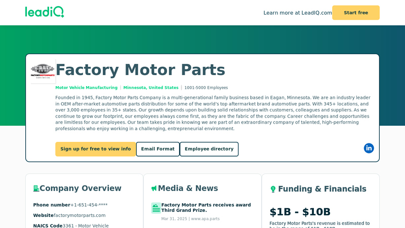 Factory Motor Parts Company Overview, Contact Details ... factory motor parts eagan mn