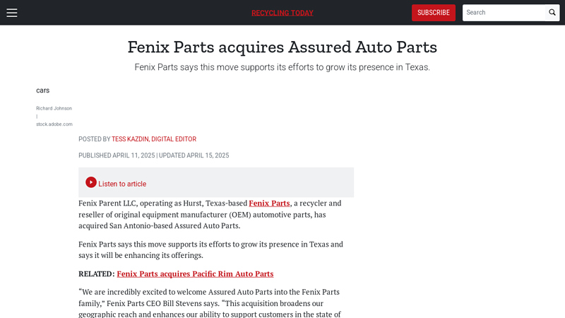 Fenix Parts acquires Assured Auto Parts fenix auto parts