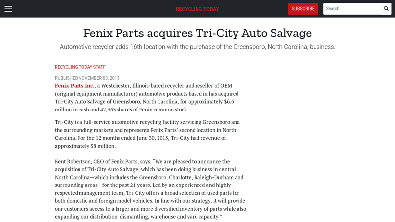 Fenix Parts acquires Tri tri city auto parts inc