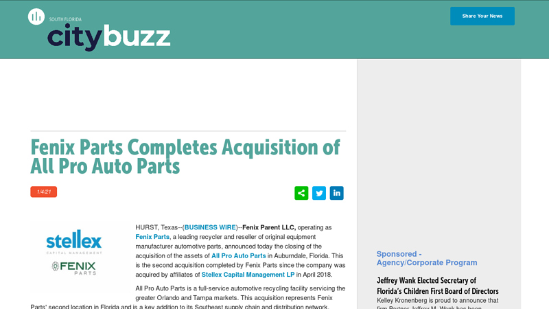 Fenix Parts Completes Acquisition of All Pro Auto Parts all pro auto parts florida