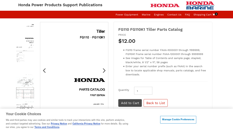 FG110 FG110K1 Tiller Parts Catalog honda fg110a parts