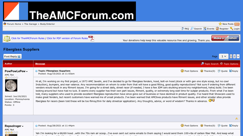 Fiberglass Suppliers american motors javelin parts