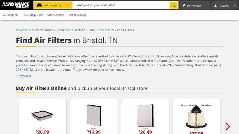 Find Air Filters in Bristol, TN advance auto parts bristol tn