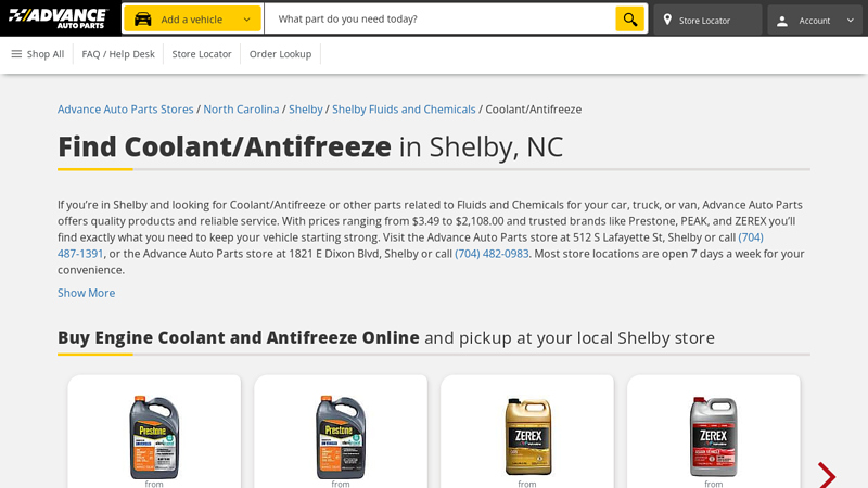 Find Coolant/Antifreeze in Shelby, NC advance auto parts rutherfordton north carolina