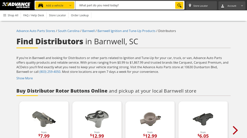 Find Distributors in Barnwell, SC advance auto parts hampton sc