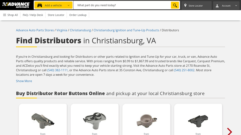 Find Distributors in Christiansburg, VA advance auto parts vinton virginia