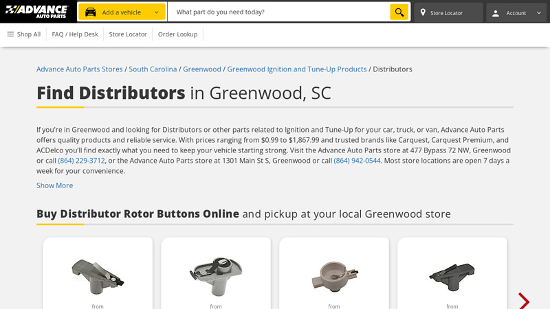 Find Distributors in Greenwood, SC advance auto parts anderson sc