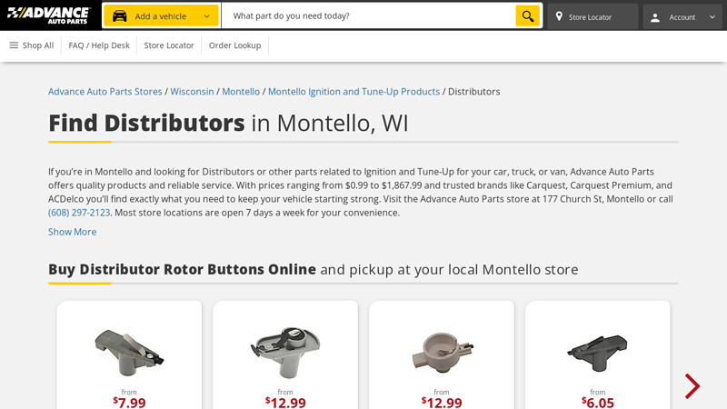 Find Distributors in Montello, WI advance auto parts stoughton
