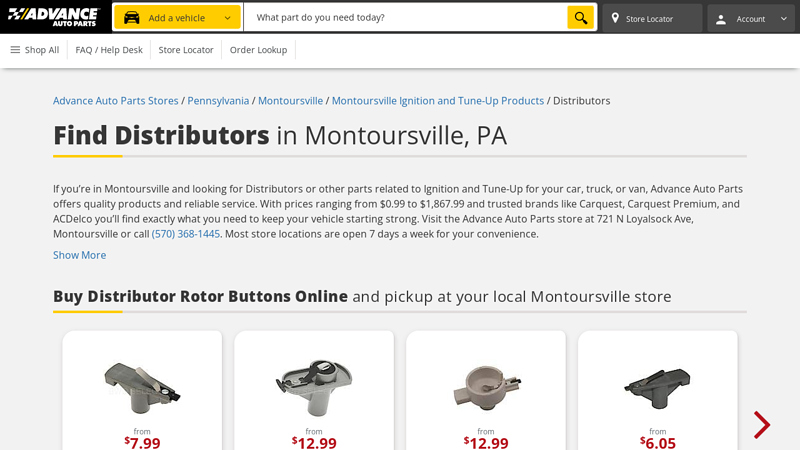 Find Distributors in Montoursville, PA advance auto parts bloomsburg pennsylvania