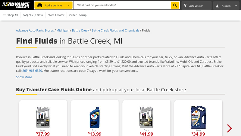 Find Fluids in Battle Creek, MI advance auto parts battle creek michigan