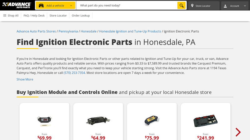 Find Ignition Electronic Parts in Honesdale, PA advance auto parts brodheadsville pennsylvania