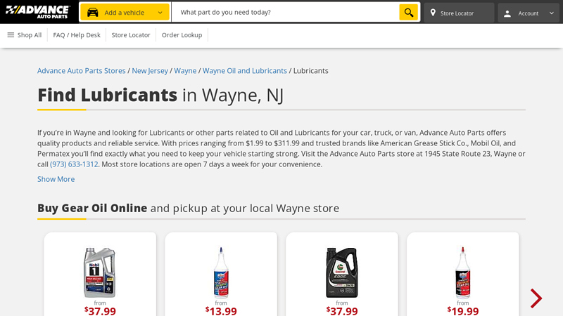 Find Lubricants in Wayne, NJ advance auto parts rockaway nj