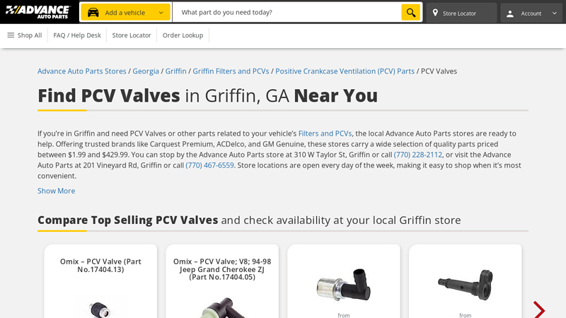Find PCV Valves in Griffin, GA Near You advance auto parts griffin ga