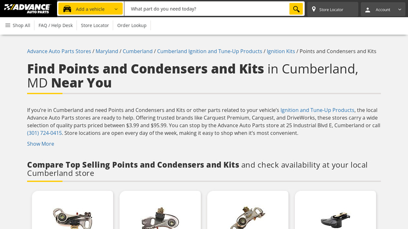 Find Points and Condensers and Kits in Cumberland, MD Near You advance auto parts keyser wv