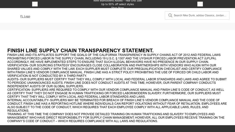 Finish Line Supply Chain Transparency Statement. finish line car parts