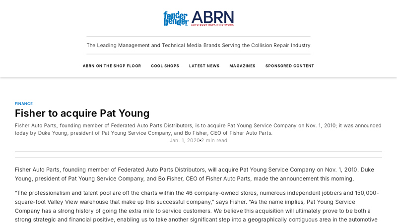 Fisher to acquire Pat Young fisher auto parts mechanicsburg pa