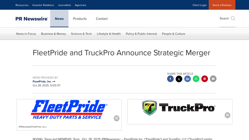 FleetPride and TruckPro Announce Strategic Merger truck pro parts