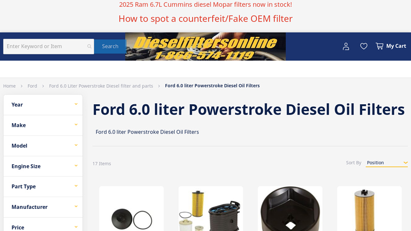 Ford 6.0 liter Powerstroke Diesel Oil Filters ford 6.0 oil filter part number