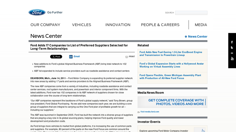 Ford Adds 17 Companies to List of Preferred Suppliers Selected for ... ford edge auto parts