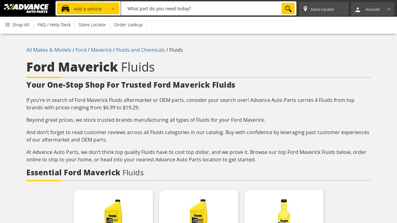Ford Maverick Fluids maverick auto parts