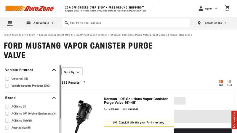 Ford Mustang Canister Purge Valve 2002 ford mustang fuel charcoal canister part number