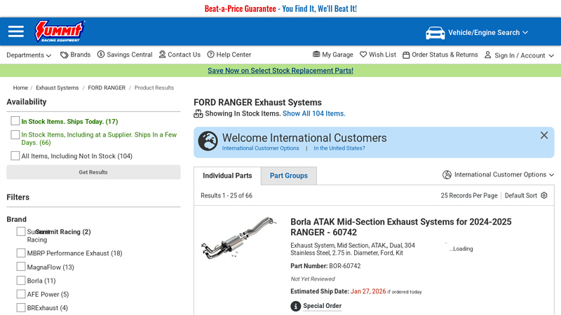 FORD RANGER Exhaust Systems ford ranger exhaust parts