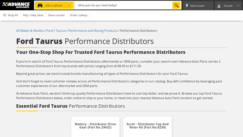 Ford Taurus Performance Distributors ford taurus sho performance parts