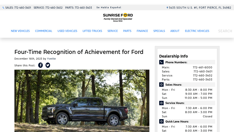 Four sunrise ford parts