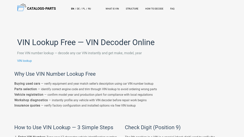 Free VIN Decoder & VIN Lookup auto parts by vin number