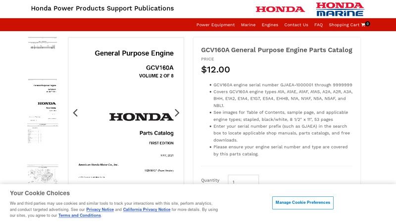 GCV160A General Purpose Engine Parts Catalog honda gcv160a parts