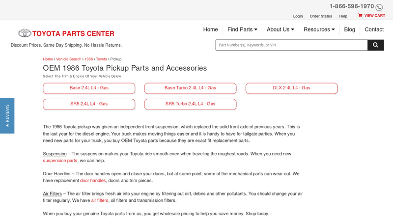Genuine 1986 Toyota Pickup Parts 1986 toyota pickup parts