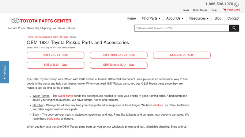 Genuine 1987 Toyota Pickup Parts 1987 toyota truck parts