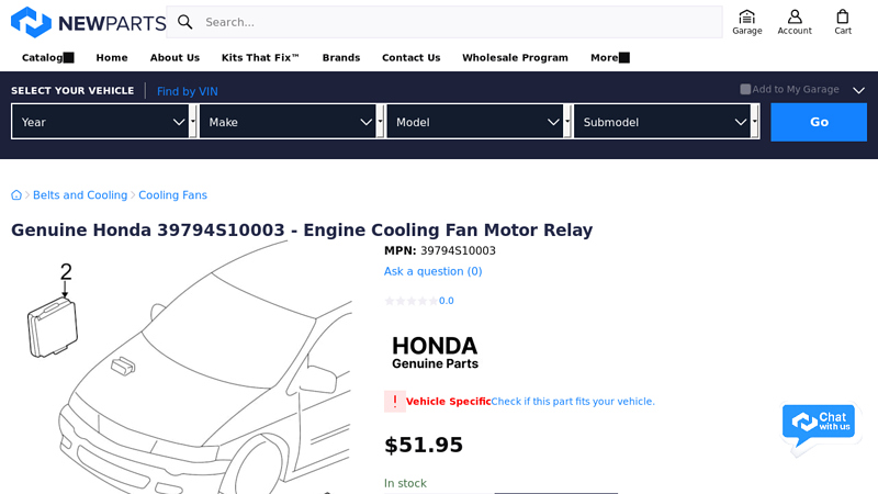 Genuine Honda 39794S10003 honda part number for 2010 civic cooling fan relay