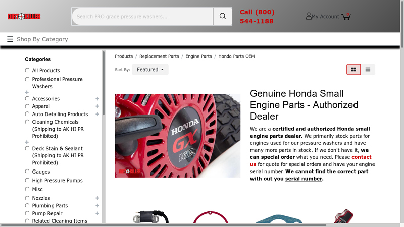 Genuine Honda small engine parts at Dirt Killer Pressure Washers honda gx630 parts