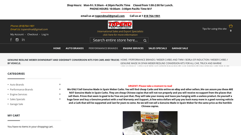 Genuine Made in Spain Weber Redline Conversion kits For All Car ... weber's auto parts