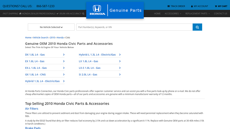 Genuine OEM 2010 Honda Civic Parts and Accessories 2010 honda civic parts