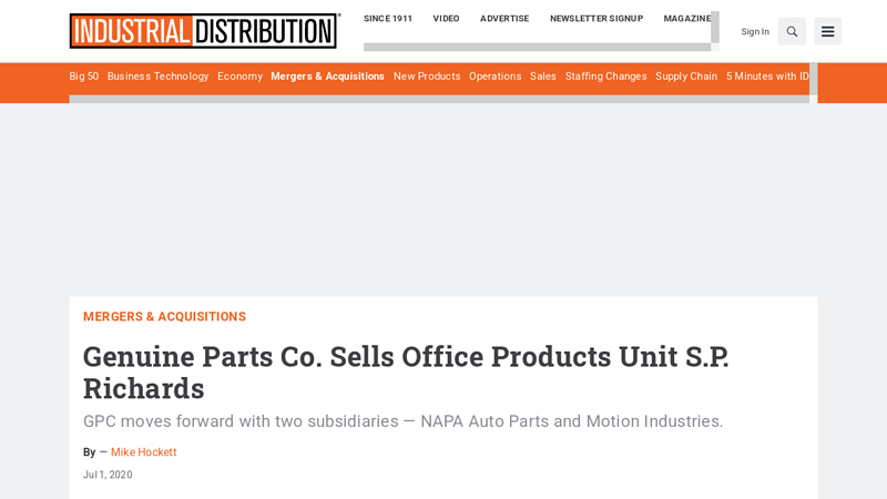 Genuine Parts Co. Sells Office Products Unit S.P. Richards richards auto parts