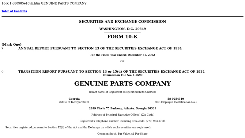 GENUINE PARTS COMPANY larry's napa auto parts