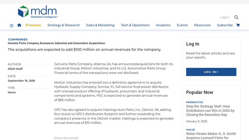 Genuine Parts Company Announces Industrial and Automotive ... hastings auto parts detroit