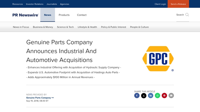 Genuine Parts Company Announces Industrial And Automotive ... hastings auto parts detroit