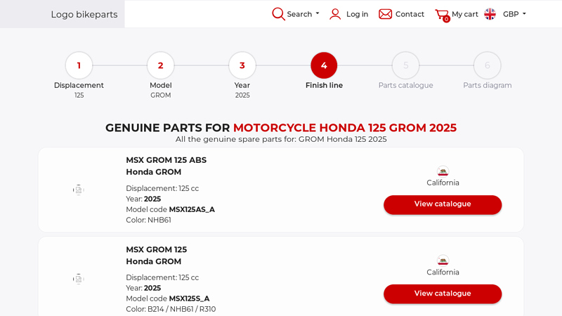 Genuine parts for Motorcycle Honda 125 GROM 2025 honda grom oem parts