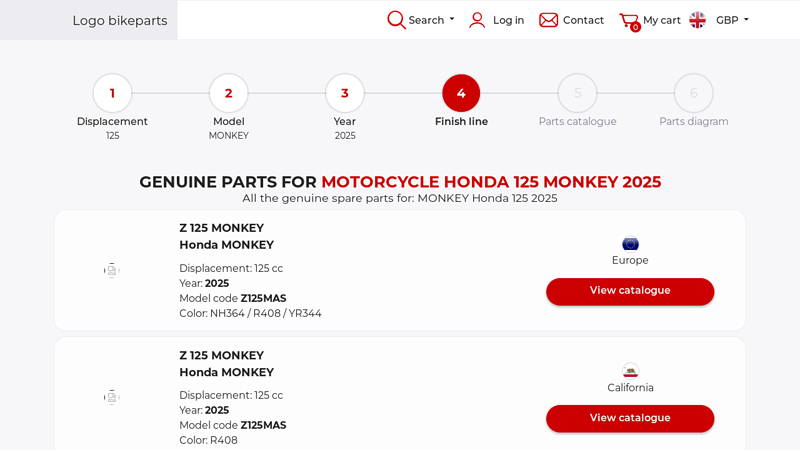 Genuine parts for Motorcycle Honda 125 MONKEY 2025 honda monkey parts