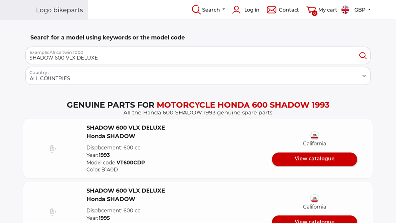 Genuine parts for Motorcycle Honda 600 SHADOW 1993 honda shadow 600 parts