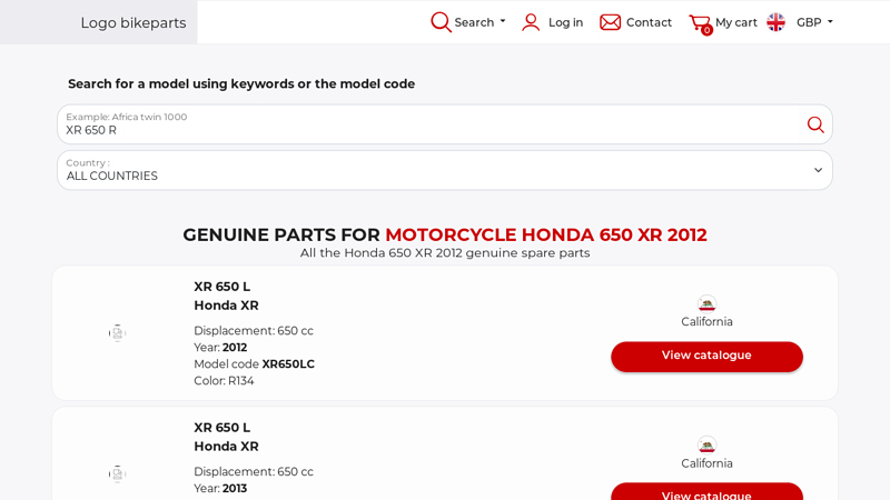 Genuine parts for Motorcycle Honda 650 XR 2012 honda xr650l parts