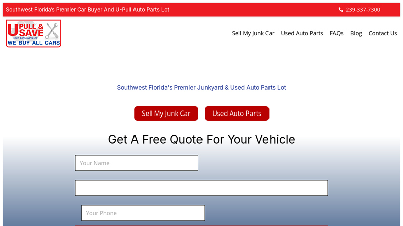 Get Cash for Junk Cars at U Pull & Save in Fort Myers, FL used auto parts fort myers