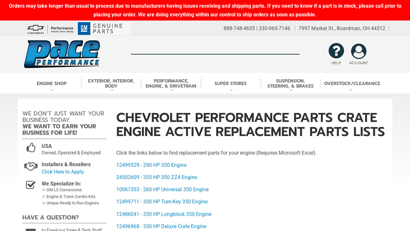 GM Crate Engine Parts List 350 motor parts