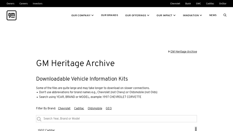 GM Heritage Archive: Vehicle Info Kits 55 chevrolet truck parts