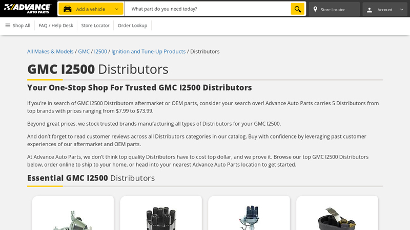 GMC I2500 Distributors advance auto parts rockford