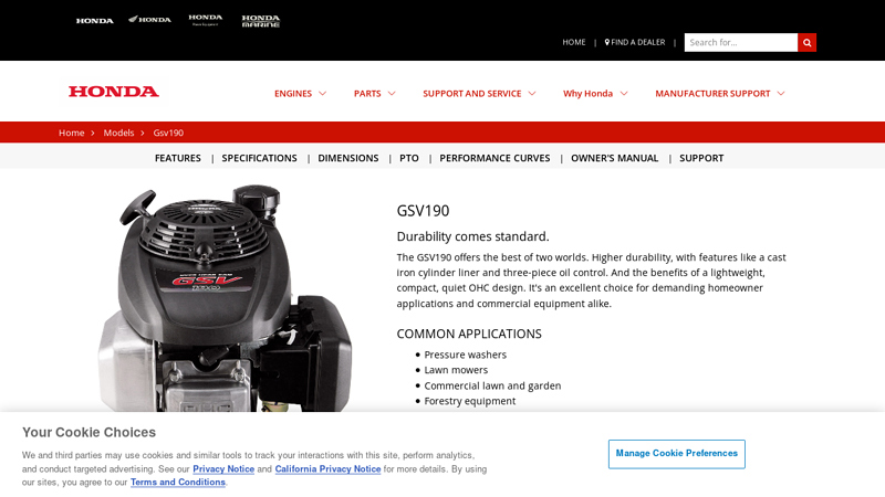 GSV190 4-Stroke Engine honda gcv190 parts