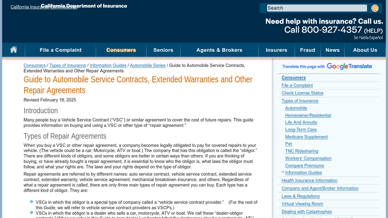 Guide to Automobile Service Contracts, Extended Warranties and ... one way auto parts inc